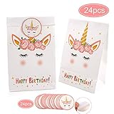 FengRise Unicorn Party Bags Birthday Decorations - Pack of 24 Unicorn Party Favor Bags | Unicorn Candy Bags Filling Candy/Toys/Cookie for Kids' Unicorn Birthday Party Supplies.