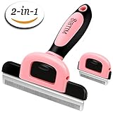 BIBTIM 2-in-1 Deshedding Tool Professional Pet Grooming Brush Kit Best Dog Cat Hair Shedding Comb, Pink