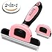 BIBTIM 2-In-1 Deshedding Tool Professional Pet Grooming Brush Kit Best Dog and Cat Hair Shedding Comb, Pink