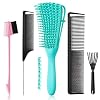 5 Pcs Detangling Hair Brush Set, Ez Detangler Brush With Edge Brush, Rat Tail Combs for Black Natural Hair Styling and…