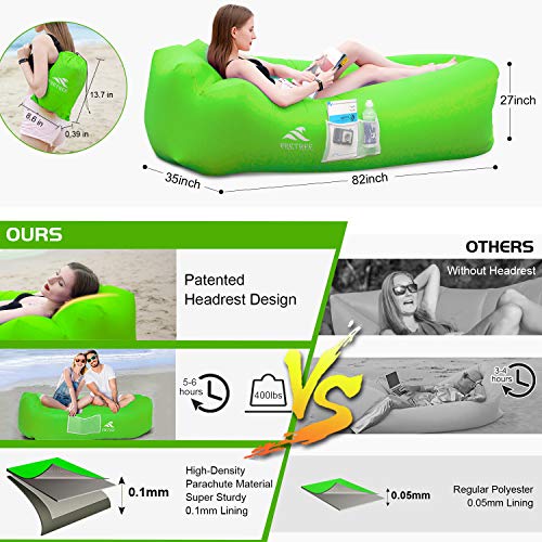 FRETREE Inflatable Lounger Air Sofa Hammock - Portable Anti-Air Leaking & Waterproof Pouch Couch and Beach Chair Camping Accessories for Parties, Travel, Camping, Picnics, Pool,Green - Thumbnail 3