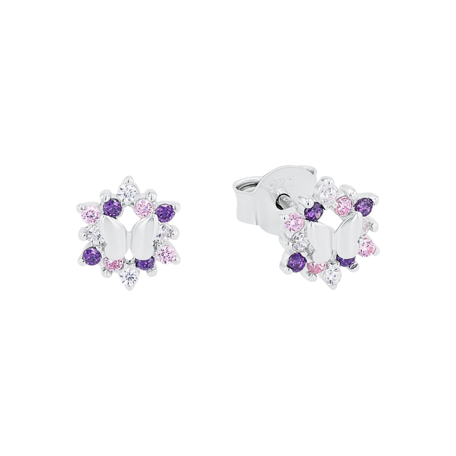 Prinzessin Lillifee stud earrings 925 Sterling silver girls' children's earrings, with zirconia synth., 0.7 cm, silver, butterfly, comes in jewelry gift box 9245598