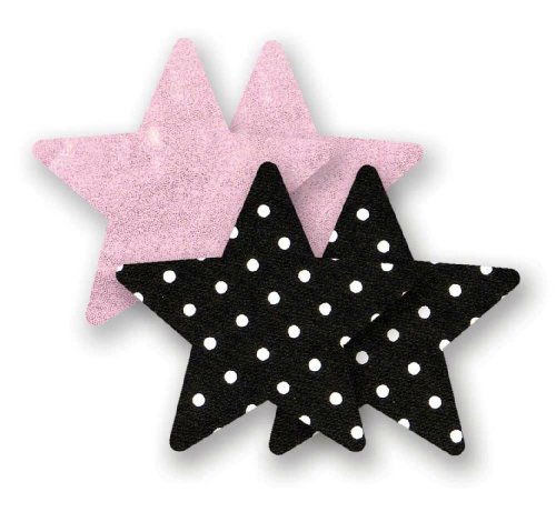 Nippies Black and Pink Star Waterproof Self Adhesive Fabric Nipple Cover Pasties 2 Pairs