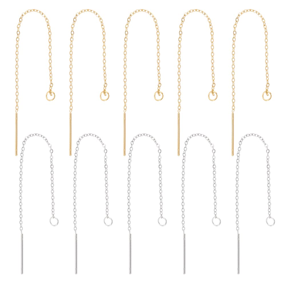 UNICRAFTALE 40pcs about 90mm 2 Colors Ear Threads Threader Earrings Stainless Steel Dangling Threads Earring Threader Women Earrings for Jewelry Earring Making 0.8mm Pin