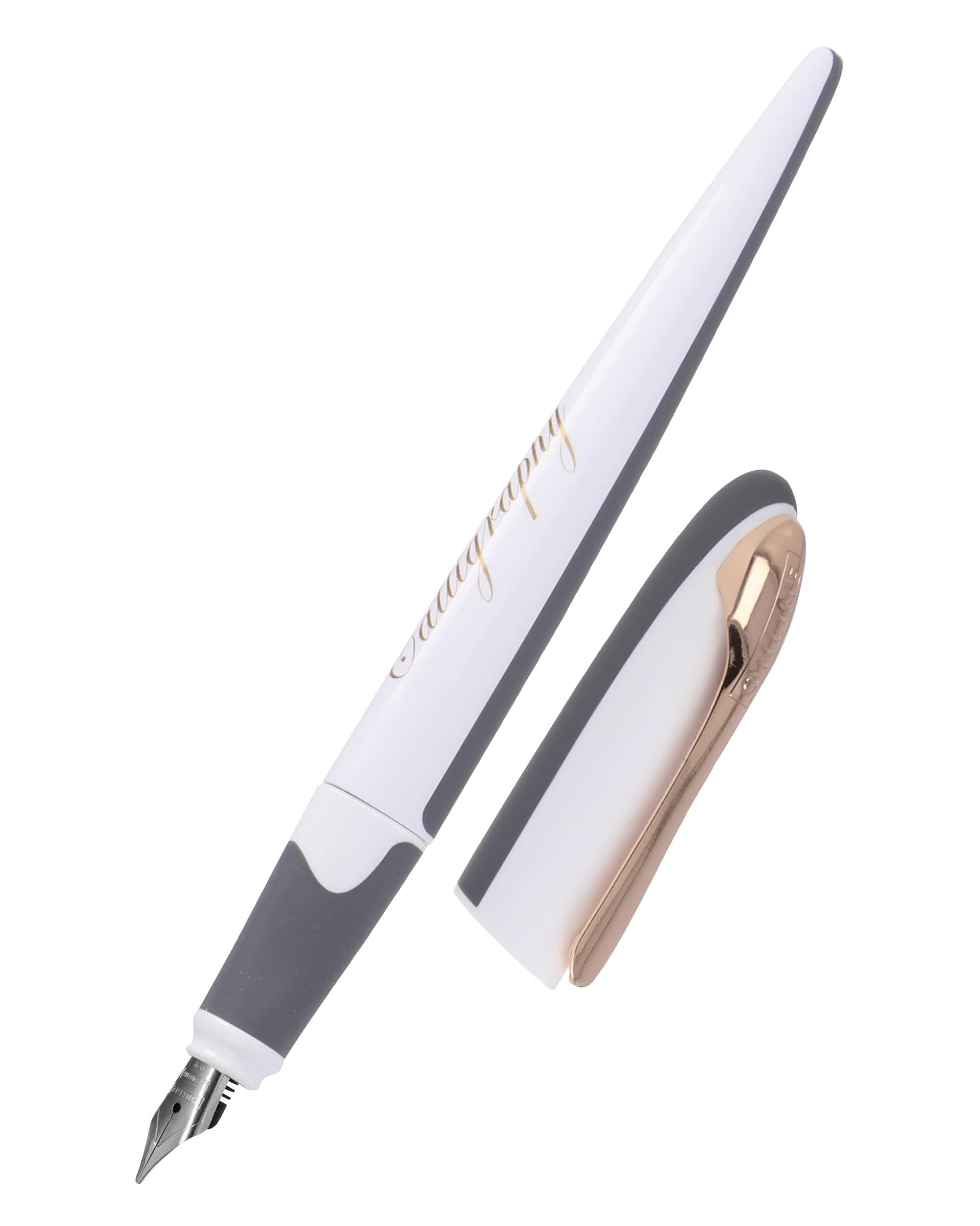 Online calligraphy fountain pen AIR white rosegold, calligraphy nib 0.8 mm, standard ink cartridges or converter, triangular shape, for fine and smooth writing, ink pen for journaling, handlettering