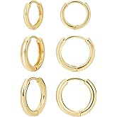 3 Pairs 14K Gold Plated Huggie Hoop Earrings for Women, Minimalist Gold Huggie Hoop Earrings, Simple 3 sizes Hoop Earrings for Women Men gift,gold silver rose gold and black