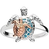 HUKQBUNX 925 Sterling Silver Blue Sea Turtle Ring lovely little turtle innovative design beach wave vacation wave ring women's precious jewelry size 6-10
