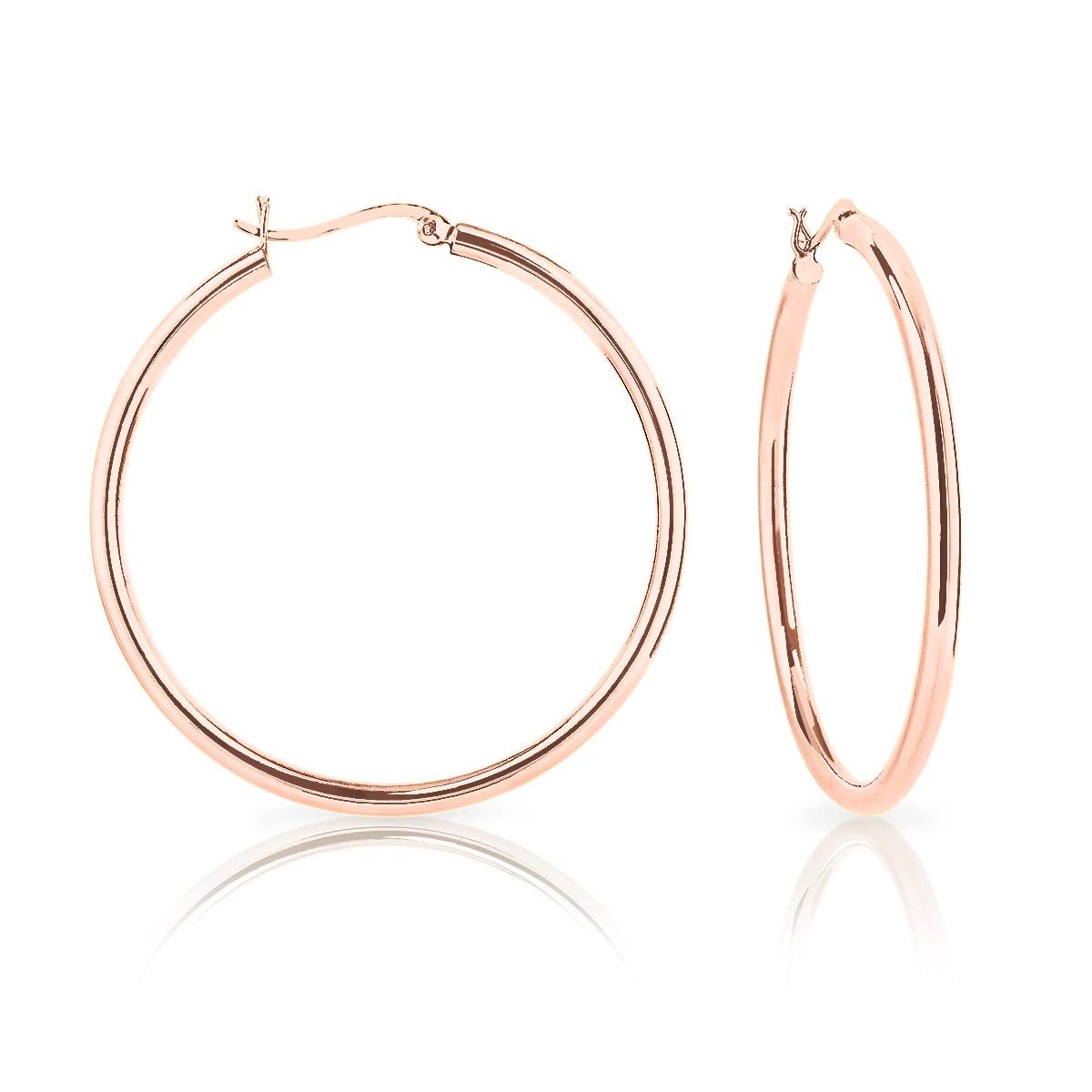 DTPSilver - 925 Sterling Silver Rose Gold Plated Creole Hoops Earrings - Thickness 3 mm - Diameter 50 mm