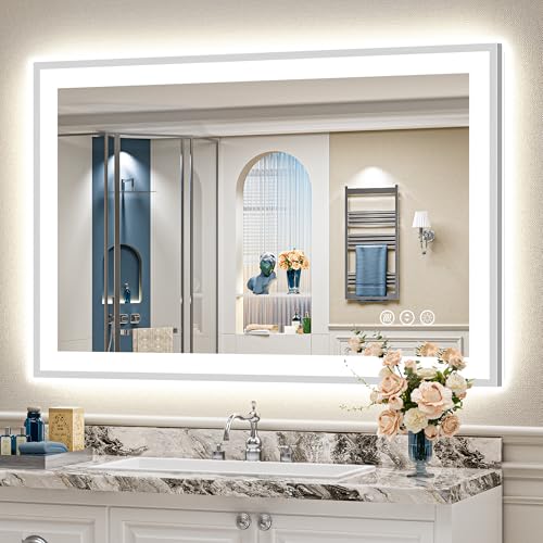 AWANDEE LED Bathroom Mirror 48x32 Dimmable 3 Color Memory