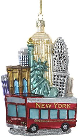 Noble Gems6" New York City Red Tour Bus Cityscape Christmas Ornament