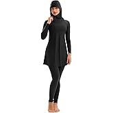 OBEEII Women Long Sleeve Muslim Swimsuit Modest Rash Guard Full Coverage Swimwear Surf Burkini Swim Dress with Pants Hijab