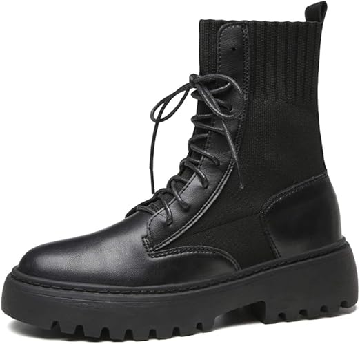 Amazon Relive フッカツ レザー 本革ブーツ レディース マーティンブーツ 編み上げブーツ 太ヒール 春秋冬 美脚 カジュアル ソックスブーツ ハイカット 滑り止め バイクシューズ カッコいい ブーツ ブーティ