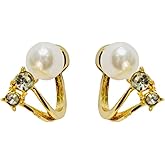 Pearl and Crystal Stud Earrings, Gold Plated, Elegant Design