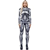 Sumtory Womens Hi-neck Skeleton Print Bodycon Jumpsuits Fullbody Unitard