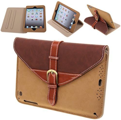 Noarks 360 Degree Rotating Grain Stand Luxury Leather Case for Apple iPad 2 iPad 3 and New iPad 4 (Brown Belt Case)