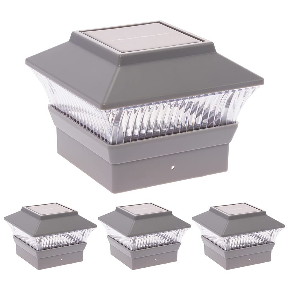 Photo 1 of GreenLighting Standard #1 Solar Post Cap Lights Fits 4x4 Nominal Wood, 4x4 PCV/Vinyl Posts, Outdoor Fence Solar Powered Light, Landscaping, Deck, Garden, Includes Flush Mount Adapter Gray 4 Pack
