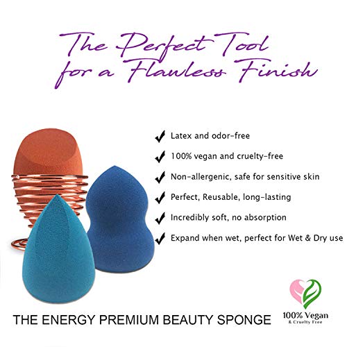 ENERGY Makeup Sponge Blender Beauty Sponge Set Foundation Blending Sponge Case, Makeup Sponge Holder, Sponge in Beauty with Eyebrow Tweezers Ideal for Travel 8-in-1,Ideal Christmas Gifts for Women