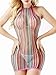 FasiCat Women Lingerie Rainbow Fishnet Babydoll Halter Stretch Chemise