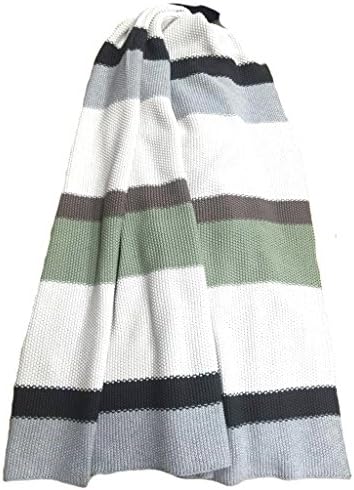 Moss Stitch Luxury Cotton Throw Blanket - Rayure Collection By Pink Lemonade - 100% Cotton -Green/White/Grey