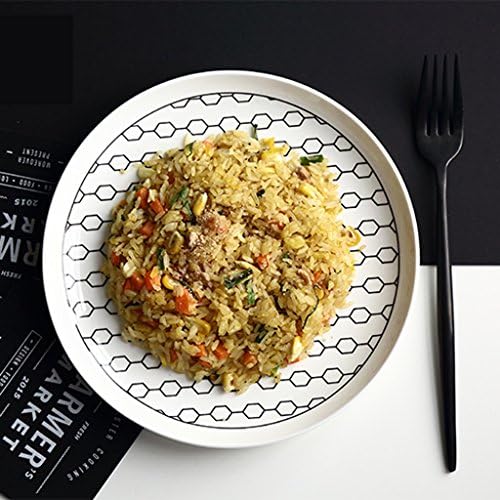 Rainbow bowl 8 Inch Ceramic Steak Plate Shallow Bowl 7 Inch Stoneware Bowl White Black Nontoxic Microwave Safe (Color : White-8 inch)