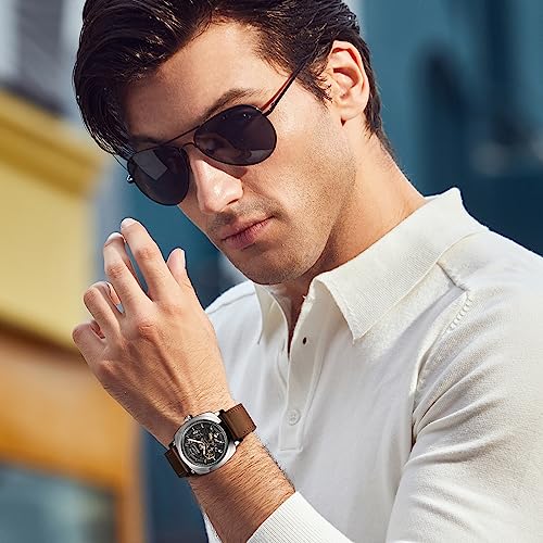 BENYAR - Men's Automatic Mechanical Watch - Leather Strap - Gold Movement - 45mm Skeleton Dial - Water Resistant and Scratch Resistant - Stylish Gift for Men