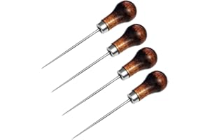 4 Pack Wooden Handle Scratch Awl Gourd Shape Leather Awl Tool Pin Punching for Leather Pouch Hole DIY Handmade