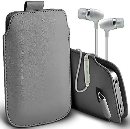 ONX3 (Grey) Xiaomi Mi 5C Case Slip In Pull Tab Faux Leather Pouch Case Cover, Includes Stereo Aluminium Earphones