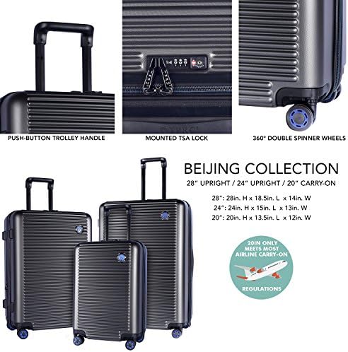 TPRC 3 Piece Multi-Tone Eye-Catching Design Hardside Luggage Set with TSA Lock, Black with Blue Color Option