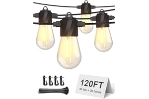 XMCOSY+ 120FT Outdoor String Lights - LED Waterproof Patio Lights with 42 Edison Bulbs, Dimmable Hanging String Lights for Outside, Porch, Yard, House