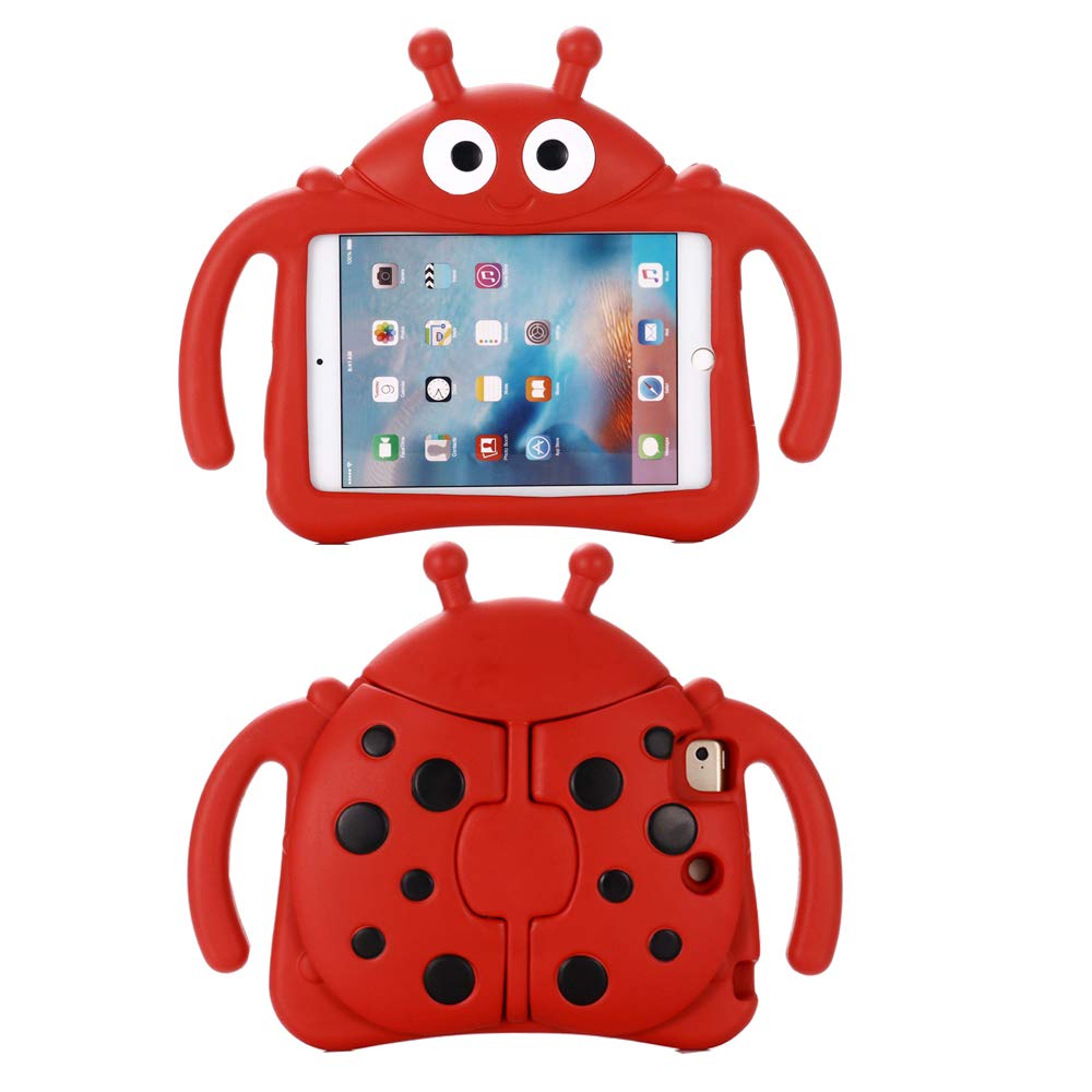 Tading Kids iPad Mini Case, Children Friendly EVA Foam Shockproof Kid Proof Handle Stand Bumper Cover for iPad Mini 7.9 Inch Tablets [NOT FOR iPad Mini 6 2021], Cute Ladybug - Red