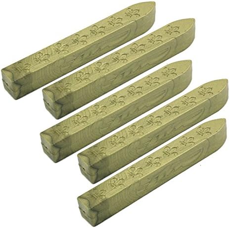 FQL 5Pcs Sealing Wax Sticks Without Wicks Sealing Wax for Postage Letter Retro Vintage Wax Seal Stamp (Green Golden)