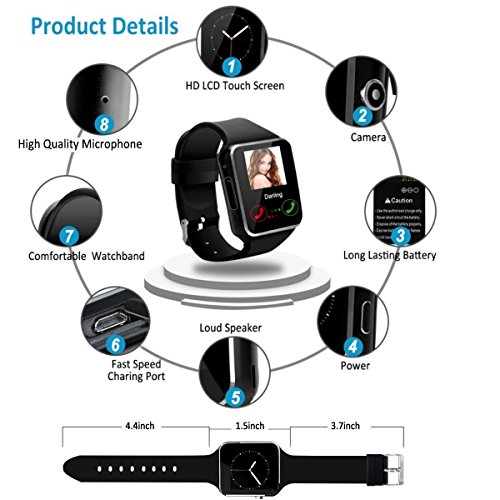 image for Luckymore Bluetooth Smart Watch Touchscreen with Camera,Unlocked Watch