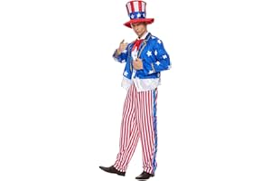 ReneeCho Uncle Sam Costume Set Men Adult Suit 4th July American Independence Day Patriotic Party Dress Suit with Hat Bowtie