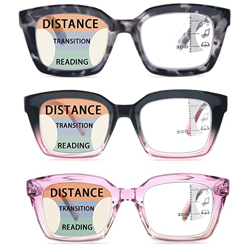 HIYANJN 3 Pack Progressive Multifocal Reading Glasses for Women Men Square style Blue Light Blocking Spring Hinger Readers 1.00 at Amazon