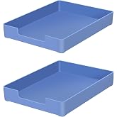 RHONZHAO Stackable Letter Tray, 2 Pack Blue, Desk Organizer | Plastic stackable letter tray, fits A4/letter. Anti-skid stacking support. Desktop file organizer for office, school, home.