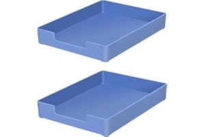 RHONZHAO Desk Letter Tray, 2PCS A4 Size Plastic Stackable File Document Organizer, Office Desktop File Paper Holder, Book Storage Rack,Anti-Skid Stacking Support for Office Supplies (Blue)