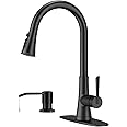 ARRISEA Matte Black Kitchen Sink Faucet with Soap Dispensor, Stainless Steel Kitchen Faucets 3 with Modes Pull Down Sprayer Faucet for Bar Laundry RV Utility Sink