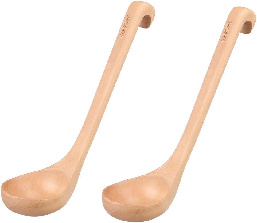 LOHOME Natural Spoon Classic Wooden Soup-ladle International Bamboo Kitchen dinnerware Tools (2 PCS)