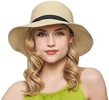 Janrely Women Floppy Sun Beach Straw Hats Wide Brim Packable Summer Cap