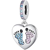 BEEUVIP Paw print heart dangle Charm 925 Sterling Silver Bead for Charm Bracelets and Necklaces,Jewelry Gifts Women