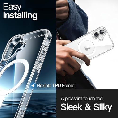 JETech Funda Magnética para iPhone 16 6.1 Pulgadas Compatible con MagSafe, Carcasa Antigolpes, Anti-Arañazos Respaldo Transparente (Transparente)