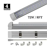 LED Shop Light Fixture, 8 Foot, 72W, 7200LM, 6000K Cool White, Flat Dual Row, Fluorescent Tube Light Replacement, T8 Intergrated Sigle Light Bulbs for Garage, Ceiling, Warehouse, Clear Cover, 4-Pack