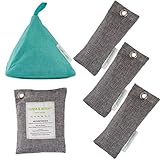 OLIVIA & AIDEN 5 Pack- All Natural Air Freshener - Eco Friendly Odor Eliminator and Moisture Absorber Activated Bamboo Charcoal - Closet and Room Air Purifier |1 x 400g - 1 x 200g – 3 x 50g