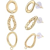 Beebeecraft 18Pcs 3 Styles Gold Circle Earring Post Blank Earring Studs with Backs Loop Hollow Round Real 18K Gold Plated Brass Dangle Ear Findings Accessories for Jewelry Making Supplies DIY Crafts