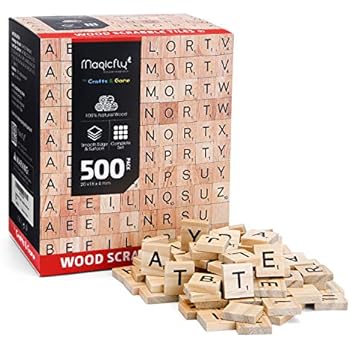 Magicfly 500Pcs Scrabble Tiles, Wood Craft Scrabble Letters Word Tiles, A-Z for Wood Gift Decoration & Scrabble Crossword Game