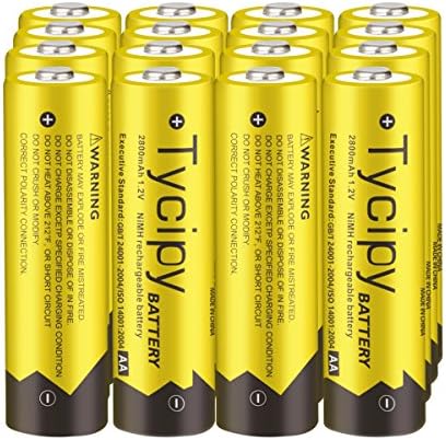 Tycipy 16 Pack 1.2V 2800mAh Rechargeable Ni-MH AA Batteries