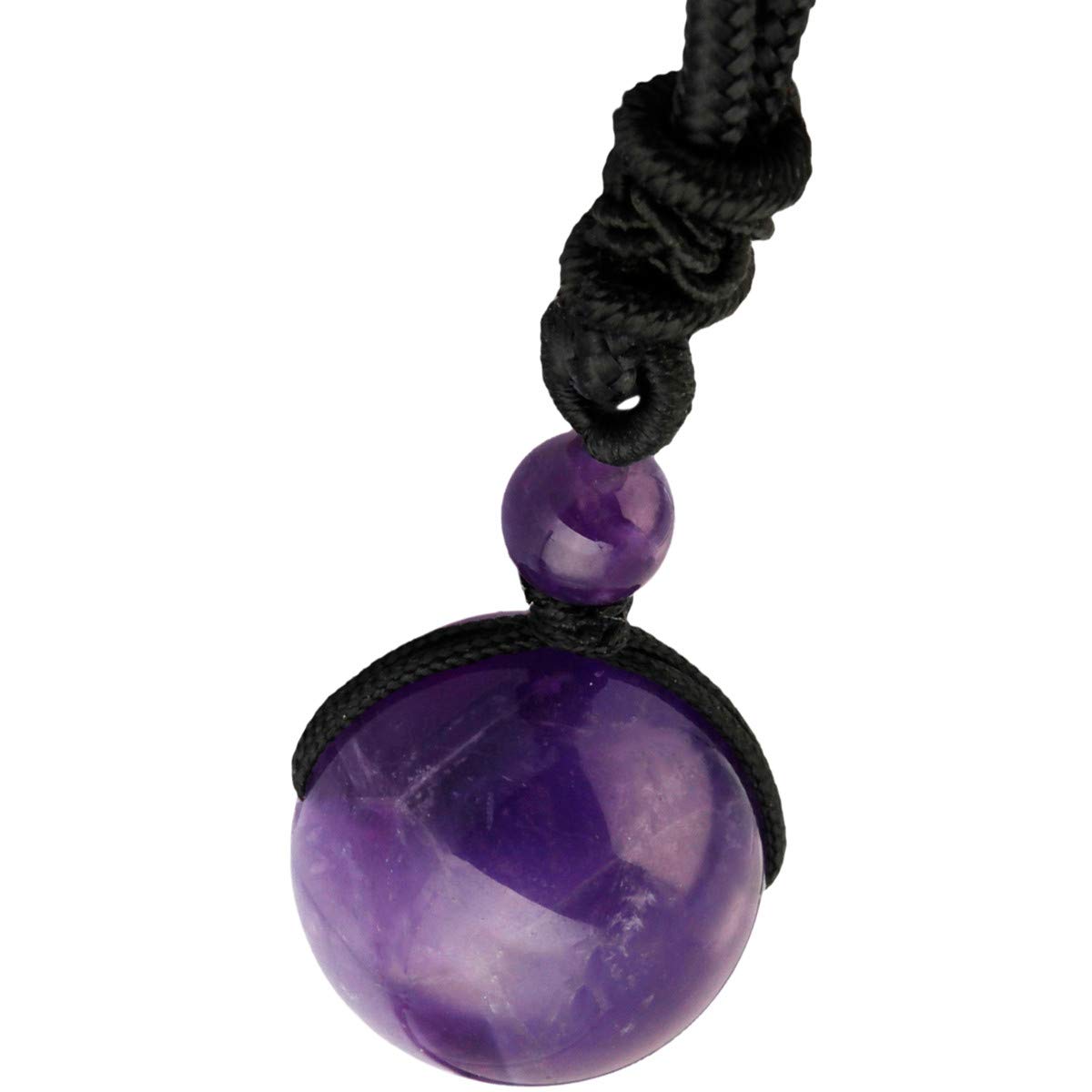 Nupuyai Amethyst Round Gemstone Bead Pendant Necklace for Women Men, Protection Healing Crystal Pendant with Adjustable Cord