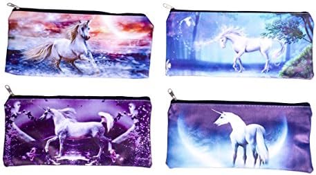 Magical Unicorn 9 x 4 Inch Cosmetic Zipper Pouch, Set of 4 Assorted Styles