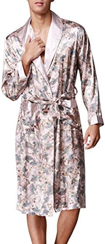 Sidiou Group Men Long Kimono Robe Dressing Gown Satin Robe Long Bathrobe Night Robe Nightgown Sleepwear Nightwear