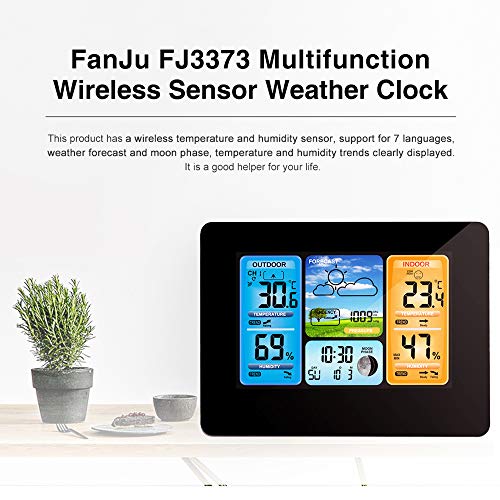 ALLOMN Wireless Weather Station with Color High Definition Display Indoor Outdoor Digital Thermometer Home Alarm Clock with Temperature Humidity Barometer Alarm Moon Phrase (Black) - Thumbnail 4